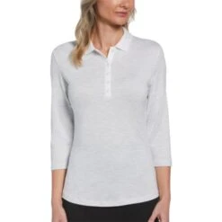 Callaway Ladies Space Dye Jersey Polo Shirt White (123) -Callaway P CGKFB0K1CALLADIESSPACEDYEJERSEYPOLOWHITE123 L