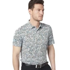 Callaway Gents Artificial Nature Print Polo Shirt Black Lichen (383) -Callaway P CGKFC045CALLAWAYSHIRTBLACKLICHEN383GENTS 4 L