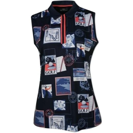 Callaway Ladies Postcard Printed Polo Peacoat (410) -Callaway P CGKSB021CALLADIESPOSTCARDPRINTEDPOLOPEACOAT410 L