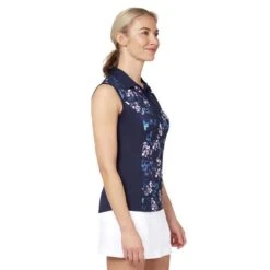 Callaway Ladies Allover Butterfly Floral Printed Sleeveless Polo Shirt Peacoat (410) -Callaway P CGKSC012CALLAWAYSHIRTPEACOAT410LADIES 1 L