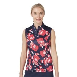 Callaway Ladies Large Scale Floral Print Polo Shirt Peacoat (410) -Callaway P CGKSC020CALLAWAYSHIRTPEACOAT410LADIES 4 L
